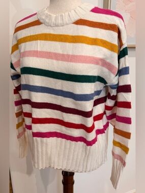 GAP White Crewneck Sweater with Multicolor Stripes Med & XL